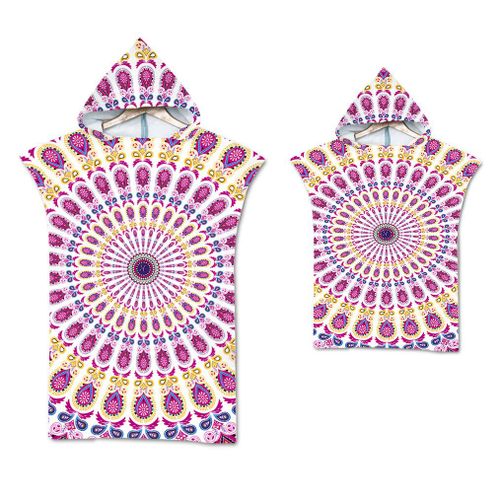 Serviette De Plage Avec Capuche, Couverture De Plage Légère, Anti-Sable Et À Séchage Rapide-Motif De Géométrique,65x75cm Enfants Lvv3299