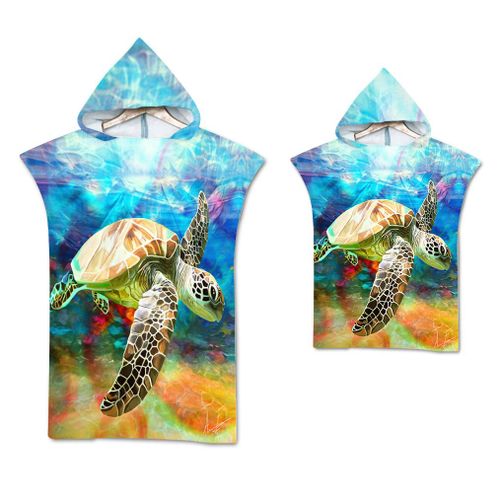 Serviette De Plage Avec Capuche, Couverture De Plage Légère, Anti-Sable Et À Séchage Rapide-Motif De Tortue,70x90cm Enfants Lvv3309