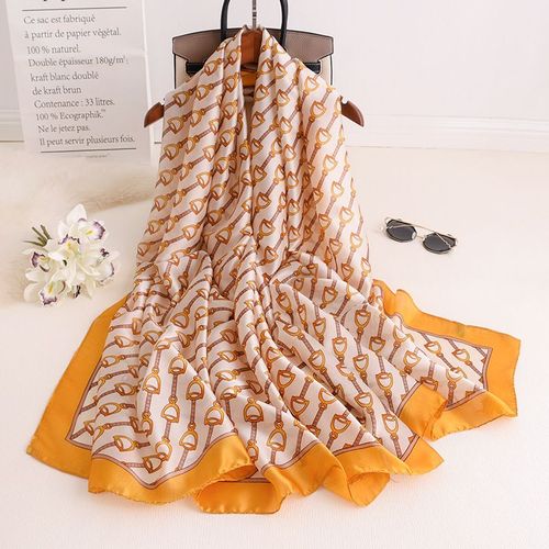 Simulation Foulard En Soie Femmes Protection Solaire Foulard En Soie Châle Boucle En Cuir Long Sarong Serviette De Plage #Lvg4591