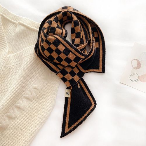 Écharpe En Laine Tricotée À Motif De Damier, Écharpe Décorative Chaude, Écharpe Réversible Pour Femmes #Lvg4717