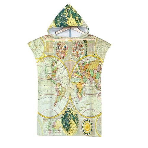 Serviette De Plage Avec Capuche, Couverture De Plage Légère, Anti-Sable Et À Séchage Rapide-Motif De Carte,75x110cm Adulte Lvv3421