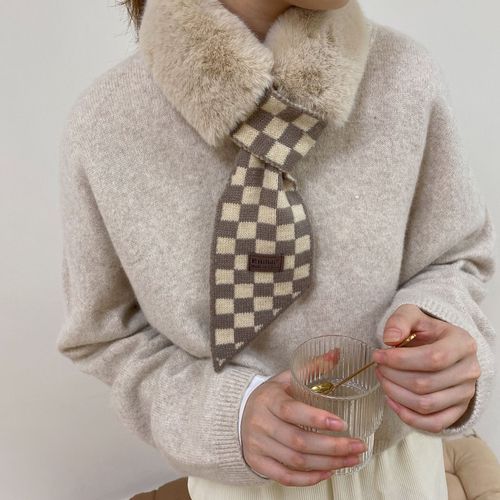 Écharpe En Laine À Damier Pour Femmes Écharpe En Fourrure De Lapin Paresseuse Écharpe Croisée En Laine Pour Femmes #Lvg4771