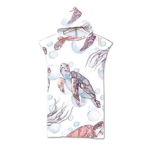 Serviette De Plage Avec Capuche, Couverture De Plage Légère, Anti-Sable Et À Séchage Rapide-Motif De Tortue,65x75cm Enfants Lvv3457