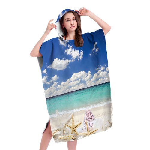 Serviette De Plage Avec Capuche, Couverture De Plage Légère, Anti-Sable Et À Séchage Rapide-Motif De Étoile De Mer,75x110cm Adulte Lvv3626