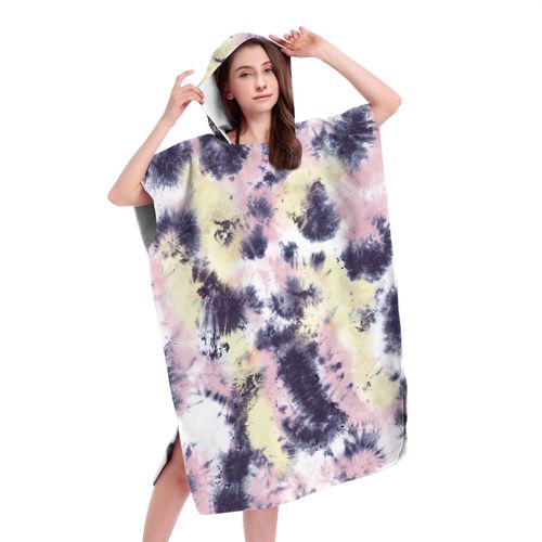 Serviette De Plage Avec Capuche, Couverture De Plage Légère, Anti-Sable Et À Séchage Rapide-Motif De Tie-Dye,75x110cm Adulte Lvv3624