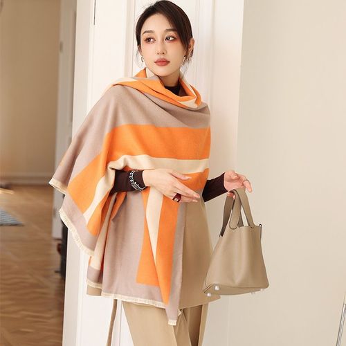 Écharpe Chaude Féminine Color Blocking Faux Cachemire Écharpe Épaissie Châle Réversible #Lvg5001
