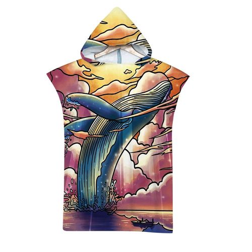 Serviette De Plage Avec Capuche, Couverture De Plage Légère, Anti-Sable Et À Séchage Rapide-Motif De Dauphin,75x65cm Enfants Lvv3673