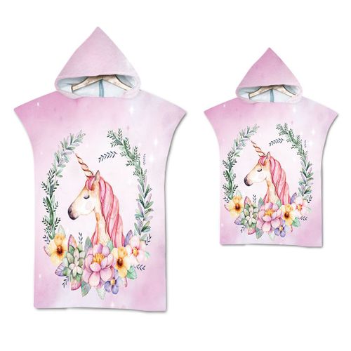 Serviette De Plage Avec Capuche, Couverture De Plage Légère, Anti-Sable Et À Séchage Rapide-Motif De Licorne,70x90cm Enfants Lvv3881