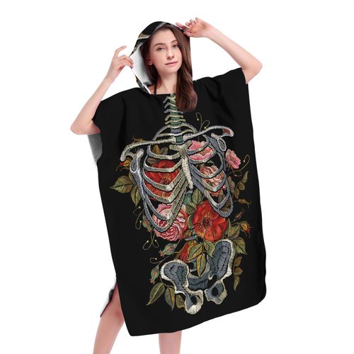 Serviette De Plage Avec Capuche, Couverture De Plage Légère, Anti-Sable Et À Séchage Rapide-Motif De Squelette,70x90cm Enfants Lvv3896