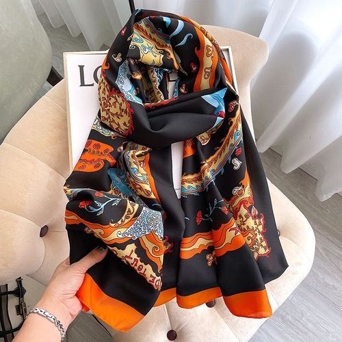 Echarpe En Soie Imprimée Châle De Protection Solaire Pour Femmes, Sarong, Foulard De Plage #Lvg5376