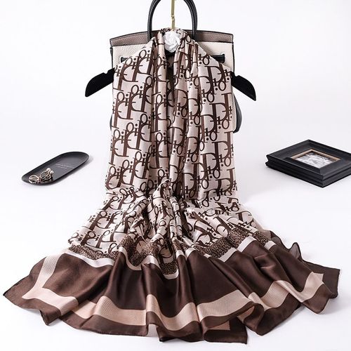 Echarpe De Soie Lettres Femmes Châle De Protection Solaire Nouvelle Soie Satin Sarong Ombrelle #Lvg5454