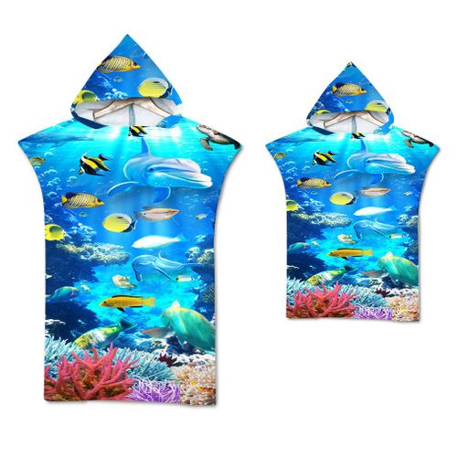Serviette De Plage Avec Capuche, Couverture De Plage Légère, Anti-Sable Et À Séchage Rapide-Motif De Océan,70x90cm Enfants Lvv4135