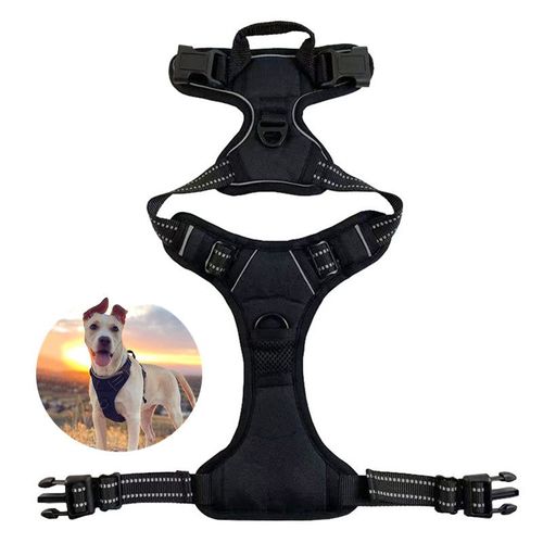 Harnais de Chien Anti Traction, Harnais Tactique Chien Respirant Réglable Facile à Mettre , Gilet Durable Réfléchissant, Taille M,8-18kg Noir