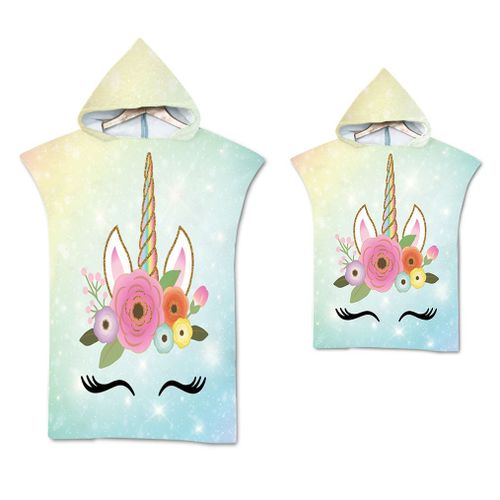 Serviette De Plage Avec Capuche, Couverture De Plage Légère, Anti-Sable Et À Séchage Rapide-Motif De Licorne,65x75cm Enfants Lvv4387