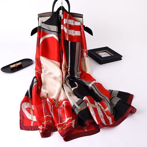 Chaîne Foulard En Soie Modèles Femmes Parasol Simulation Soie Sarong Mi-Long Châle Décoratif #Lvg5767