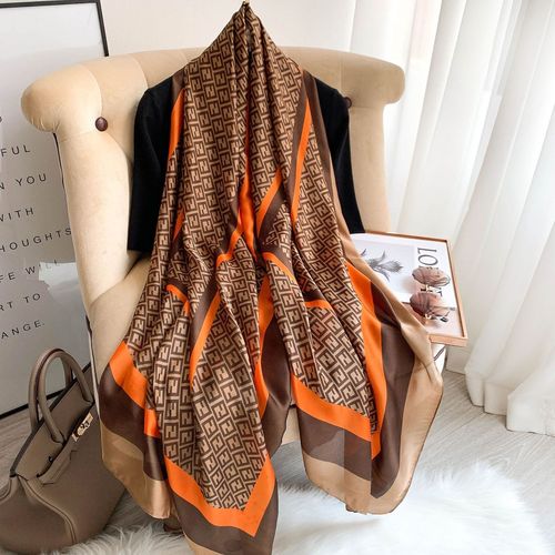 Lettre Foulard En Fausse Soie Châle Pare-Soleil Féminin Simulation Soie Imprimée Foulard En Soie Uni #Lvg5765