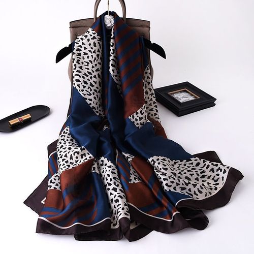 Echarpe En Fausse Soie Imprimée Léopard, Châle D'ombrelle Pour Femmes, Satin Imprimé, Serviette De Plage Unie. #Lvg5802