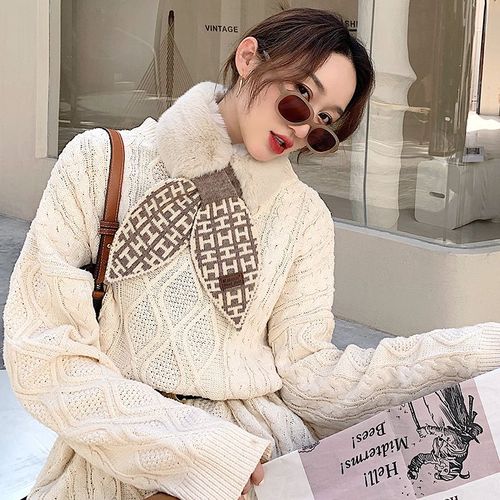 Écharpe Féminine En Fausse Fourrure De Lapin En Laine Épaissie Écharpe Chaude Lettre En Laine Couture Croisée #Lvg5891