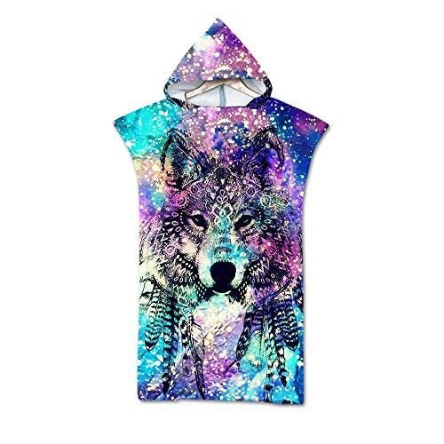Serviette De Plage Avec Capuche, Couverture De Plage Légère, Anti-Sable Et À Séchage Rapide-Motif De Loup,70x*90cm Enfants Lvv4604