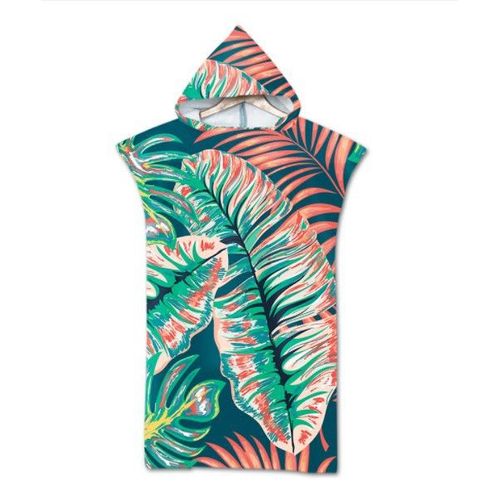 Serviette De Plage Avec Capuche, Couverture De Plage Légère, Anti-Sable Et À Séchage Rapide-Motif De Feuilles,70x90cm Enfants Lvv4642