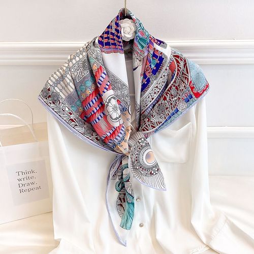 Sergé De Soie 90 Grand Foulard Carré Femmes Débutantes Foulard De Soie Selle Décorée Châle #Lvg6066