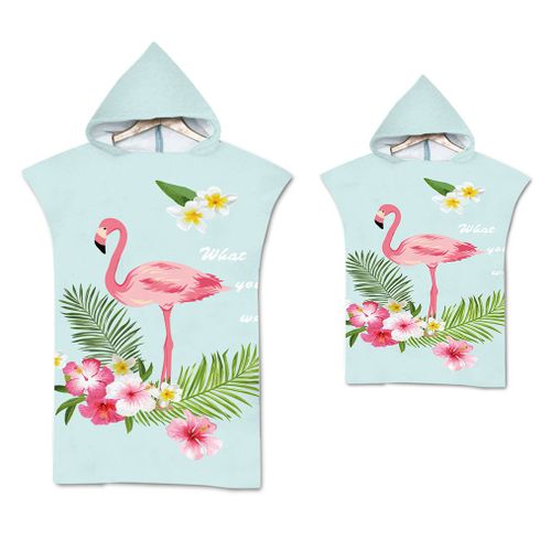 Serviette De Plage Avec Capuche, Couverture De Plage Légère, Anti-Sable Et À Séchage Rapide-Motif De Flamant Rose,65x75cm Enfants Lvv4739