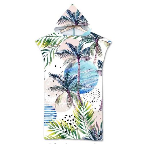 Serviette De Plage Avec Capuche, Couverture De Plage Légère, Anti-Sable Et À Séchage Rapide-Motif De Feuilles,70x90cm Enfants Lvv4845
