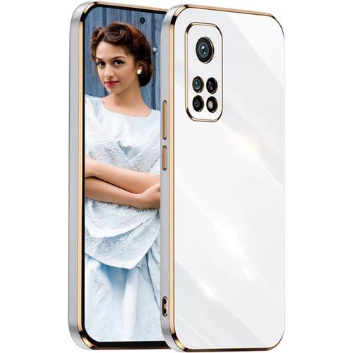 Coque Pour Xiaomi Mi 10t/10t Pro 5g,Etui De Très Mince Placage Tpu,Housse De Élégant Conception Simple Miroir Silicone Brillant Cover Case,Blanc