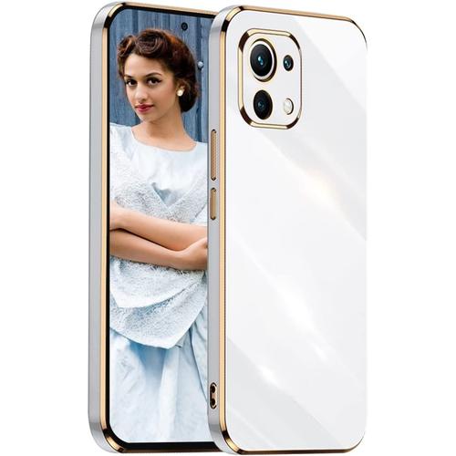 Coque Pour Xiaomi Mi 11 Lite 4g/5g,Etui De Très Mince Placage Tpu,Housse De Élégant Conception Simple Miroir Silicone Brillant Cover Case,Blanc