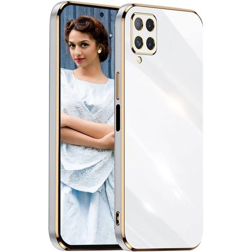 Coque Pour Samsung Galaxy A12 4g/5g,Etui De Très Mince Placage Tpu,Housse De Élégant Conception Simple Miroir Silicone Brillant Cover Case,Blanc