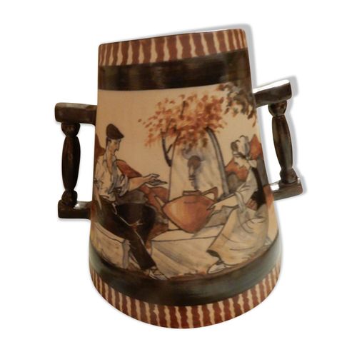 Pot ancien sign Le Corone cramique de Ciboure marron