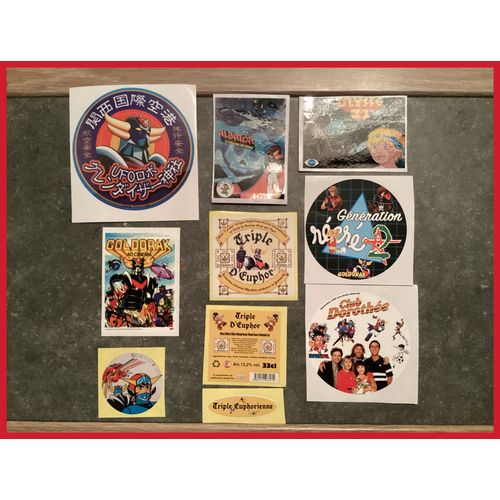 Lot 8 Stickers Sticker Autocollant Étiquette Vignette Collection Collector Figurine Goldorak Au Cinéma Dragon Ball Saint Seiya Club Dorothée Actarus Albator Ulysse31 Récré A2 Antenne 2