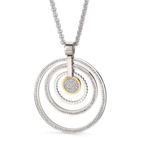 Collier Pendentif Bicolore Multi-Anneaux En Diamant Complet Anneau Femme Chaîne De Chandail En Acier Au Titane Exagérée Lvn038