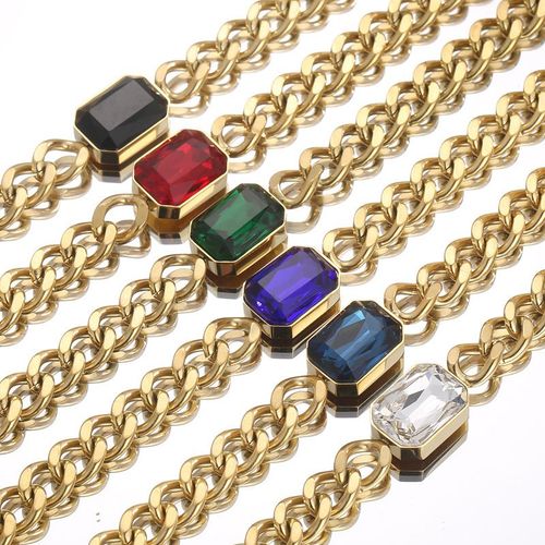 Chaîne De Clavicule Cubaine Femmes Hip Hop Carré Cristal Verre Titane Acier Femmes Collier Lvn016