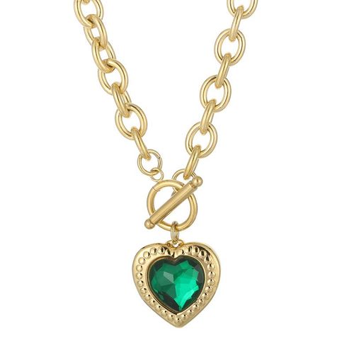 Coeur De Pêche Coloré Ot Boucle Collier En Acier Inoxydable Plaqué Or 18 Carats Cristal Verre Amour Coeur Dames Collier Lvn004