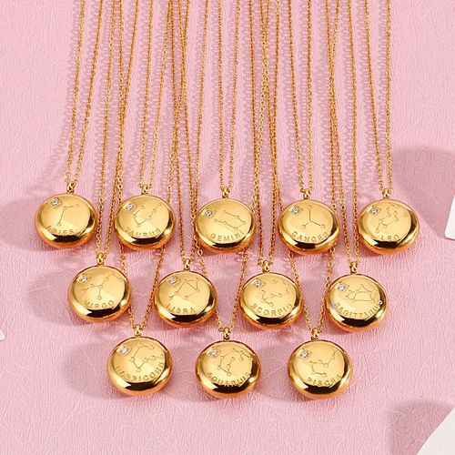 Collier De Gardien En Acier Inoxydable Doré À Douze Constellations Pour Petite Amie À Petite Amie Lvn074