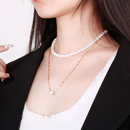 Ins Design À La Mode Français Titane Acier Court Clavicule Chaîne Perle Empilable Collier Femmes Lvn069