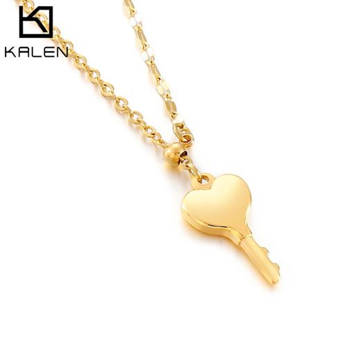 Pendentif Clé En Acier Inoxydable Doré Collier En Acier Au Titane Femme Lvn102
