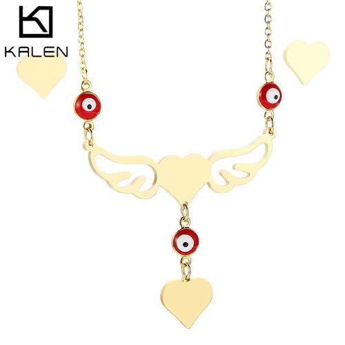 Ensemble De Colliers En Forme De C¿Ur À Ailes Creuses En Acier Au Titane Pour Femmes Lvn105