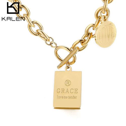 Chaîne Épaisse Exagérée Plaque Carrée Collier En Acier Au Titane Or O-Chain Lvn104