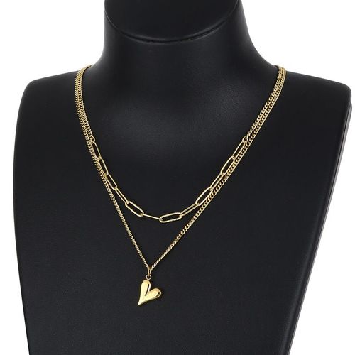 Titane Acier Chaîne Carrée Double Couche Collier Pendentif Coeur Collier En Couches Femmes Chandail Chaîne Lvn097