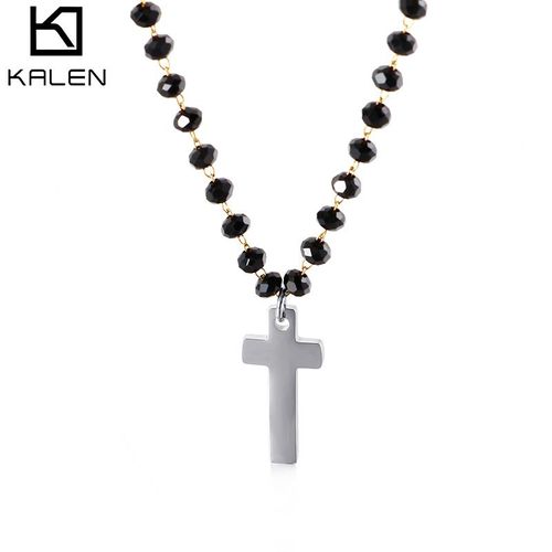 Collier Pendentif En Acier Avec Perles Croisées Pour Femme Lvn164