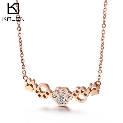 Collier Pendentif En Acier Inoxydable Avec Collier Ins Dames Empreinte De Patte De Chat Diamant Lvn145