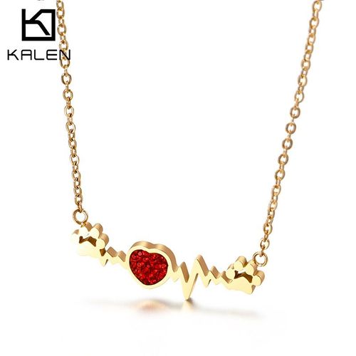 Mignon Chat Patte Rouge Diamant Amour Titane Acier Collier Clavicule Chaîne Année De Naissance Lvn141