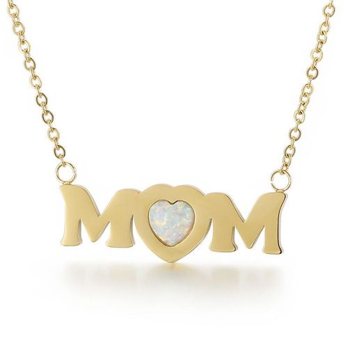 Lettre Mom En Forme De Coeur Opale Fête Des Mères Femmes Clavicule Collier En Acier Titane Lvn195