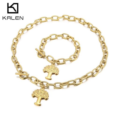 Collier De Chaîne De Clavicule En Or Exagéré Vintage En Forme De Coeur Arbre De Vie En Acier Au Titane Lvn215