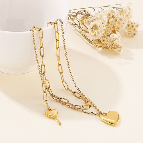 Acier Inoxydable Fille Titane Acier Amour Chaîne Gland Collier Ins Clavicule Chaîne Double Couche Chandail Chaîne Lvn208
