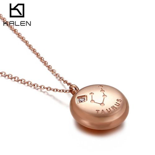 Collier Zodiac Titane Diamant Or Rose Femme Acier Inoxydable Lvn277
