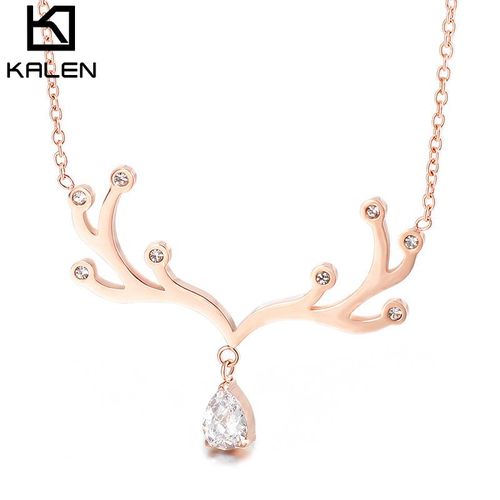 520 Saint Valentin One Deer Has You Diamant Titane Acier Antlers Collier Goutte D'eau Femme Lvn270