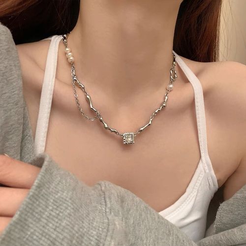 Collier De Perles Baroques En Zircon Noir Femme Ins Hip-Hop Fille Chaude Chaîne De Clavicule En Acier Au Titane Ne Se Décolore Pas Lvn409